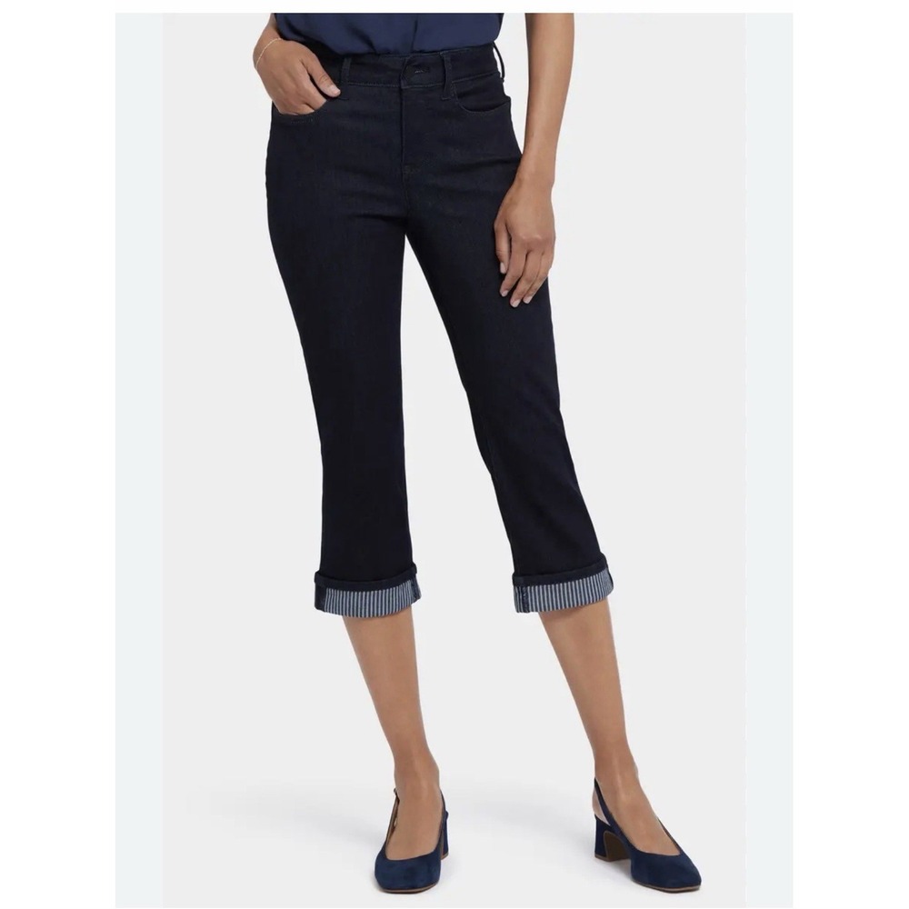 NYDJ‎ Jeans Size 8 Marilyn Crop Lifxtuck Technology Capri Nautical Cuff Stretch